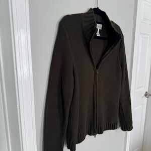 Olive Green Zip-Up 100% cotton Sweater